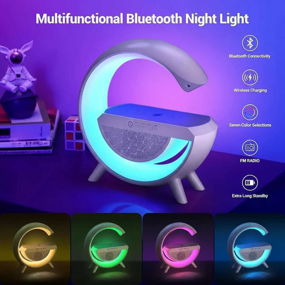 G Shape Led Table Lamp with Wireless Charging, Alarm Clock & Music Speaker - Image 5
