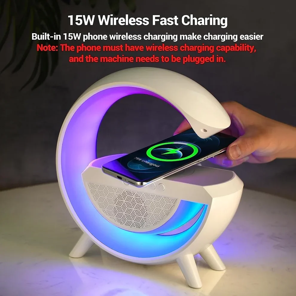 G Shape Led Table Lamp with Wireless Charging, Alarm Clock & Music Speaker - Image 4