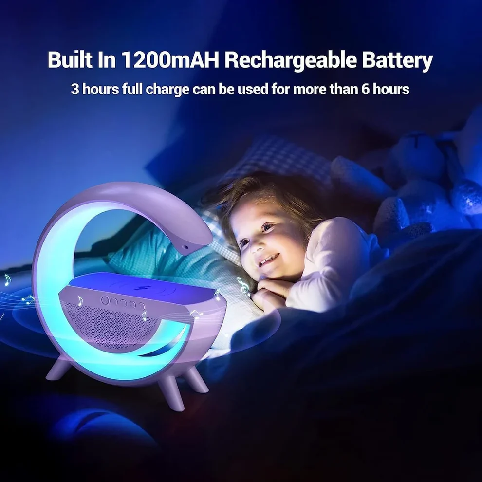 G Shape Led Table Lamp with Wireless Charging, Alarm Clock & Music Speaker - Image 2